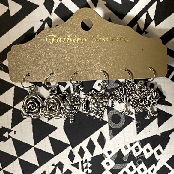 Three Pair Silver-tone Pierced Earrings - Picture 1 of 3